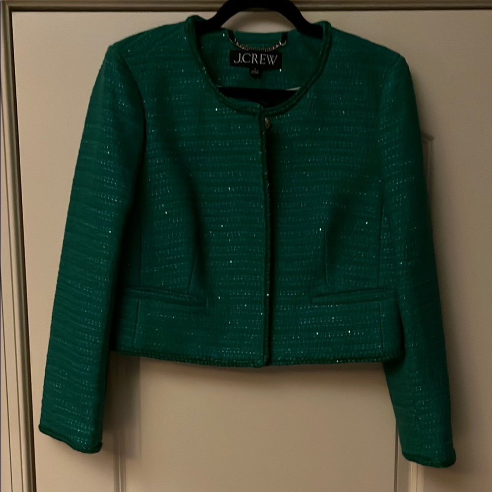 J. Crew Green Cropped Collarless Blazer